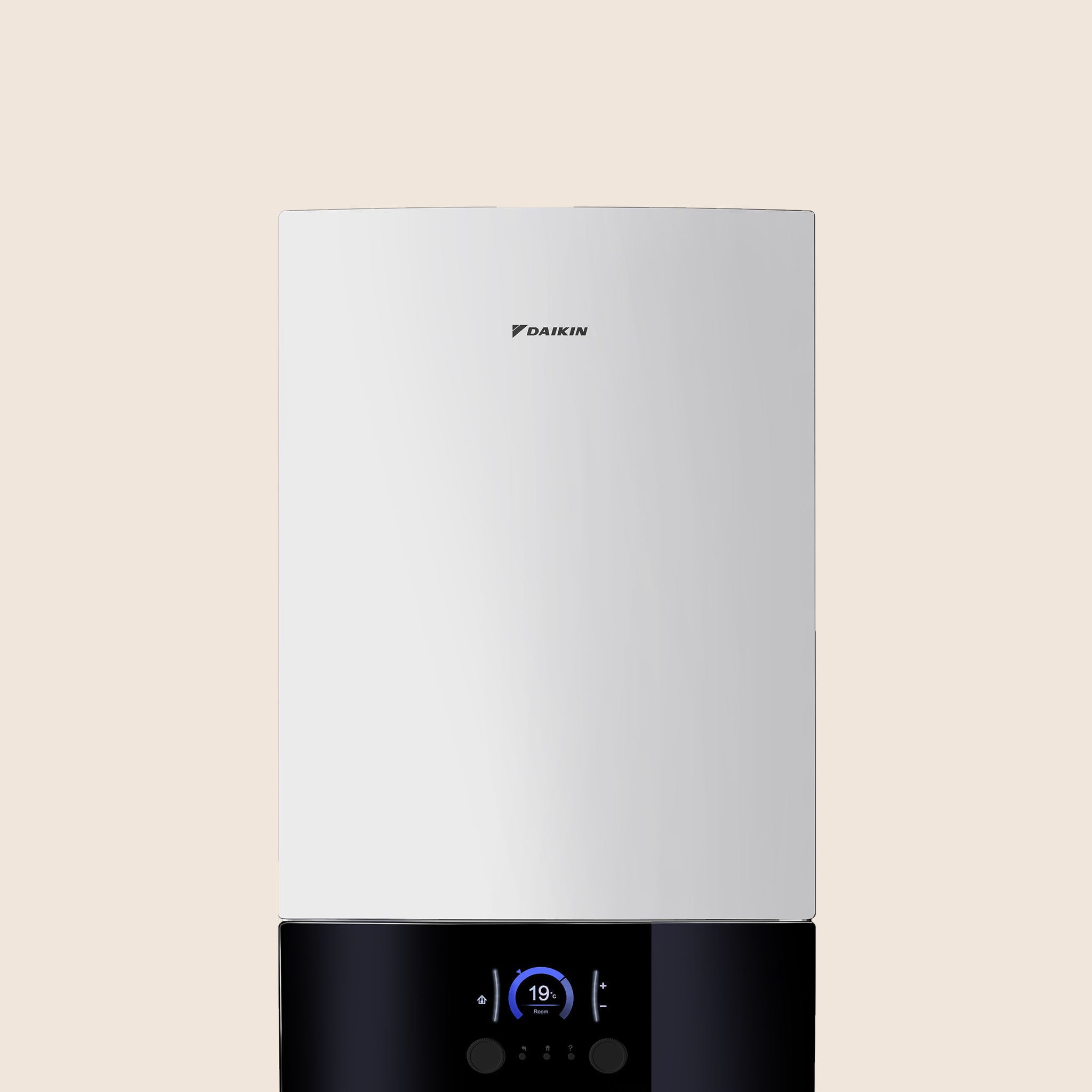 Prikaz s prednje strane unutarnje jedinice Daikin Altherma 3 R MT W, srednjetemperaturne dizalice topline zrak-voda.