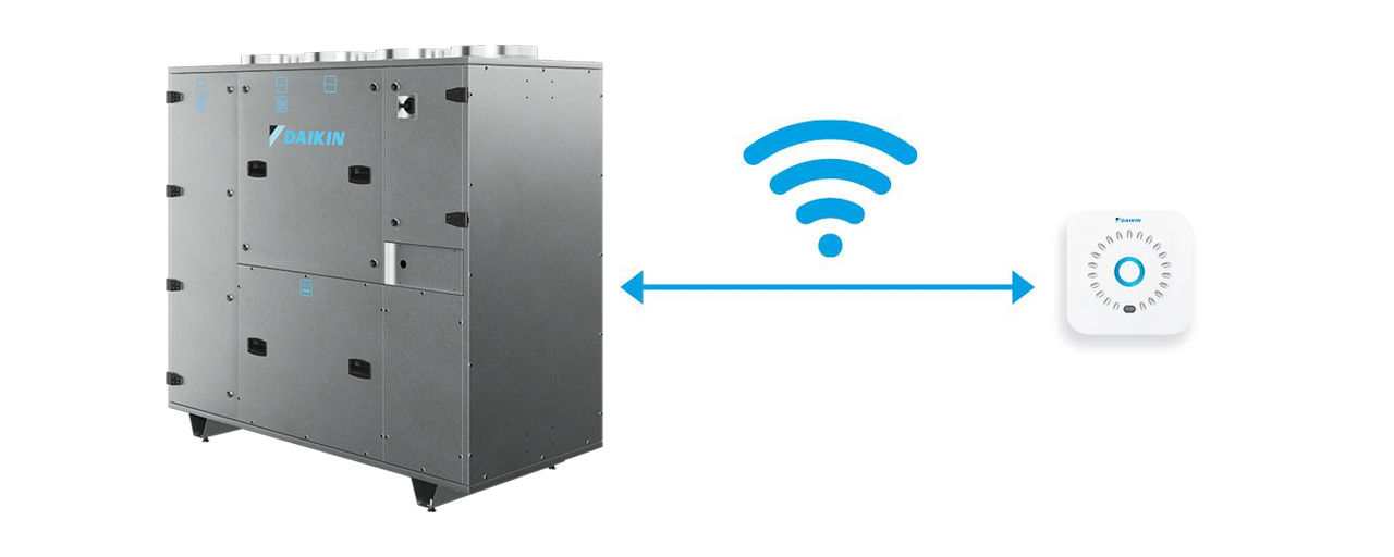 Ilustracija besprijekorne integracija Daikin senzora za kvalitetu unutarnjeg zraka s klima komorom Compact T serija
